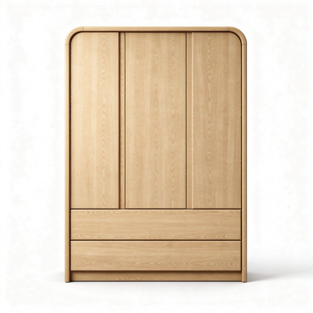 Armoire en chêne naturel avec trois portes et deux tiroirs 80 x 40 x 180cm
