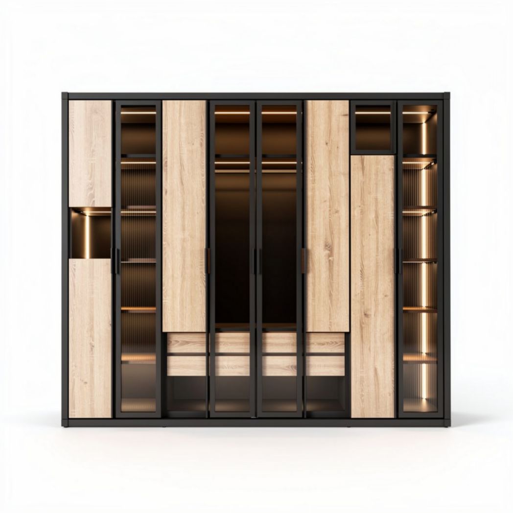 Armoire moderne en bois et métal avec éclairage intégré 200 x 40 x 180cm