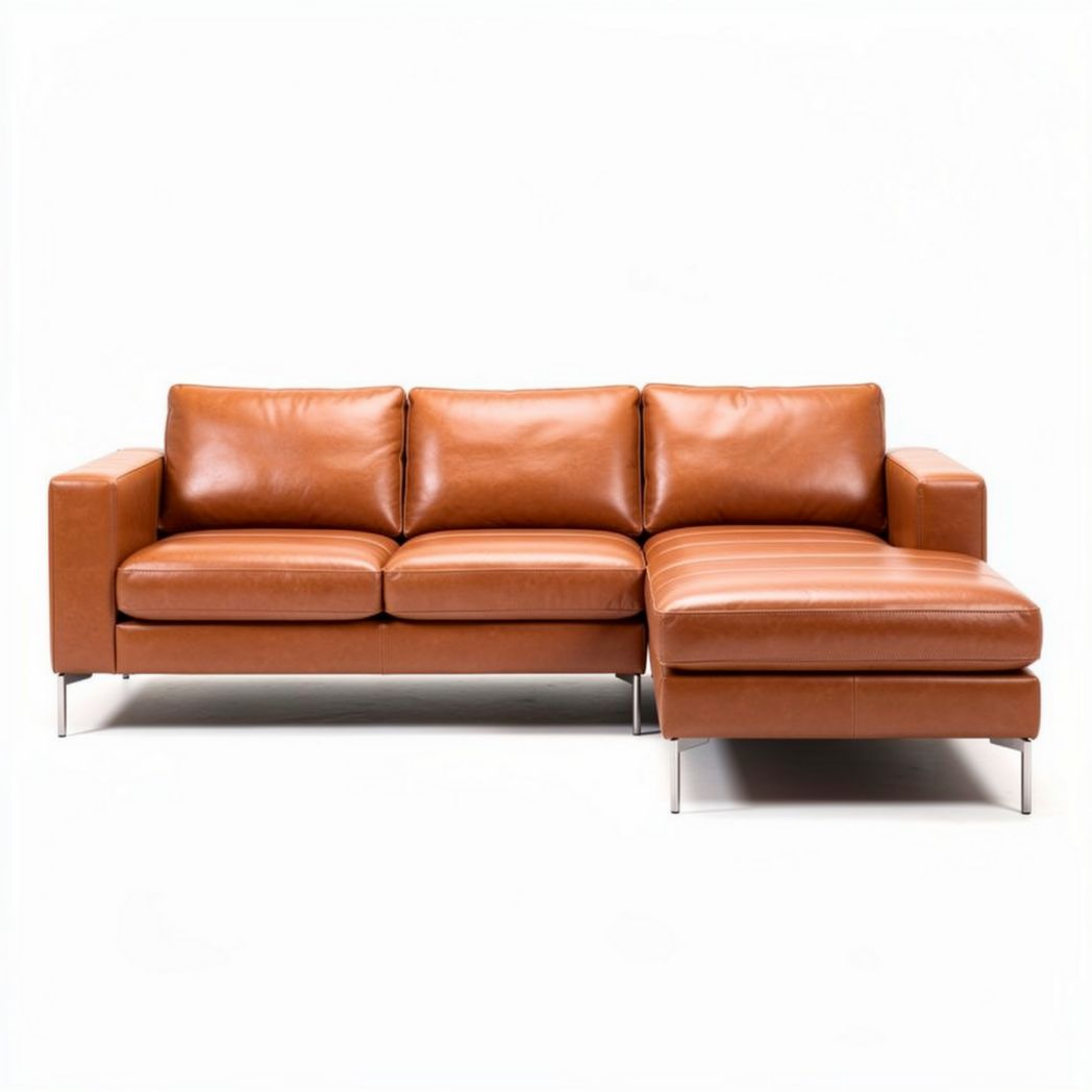 Canapé en cuir brun avec méridienne dimensions 200 x 90 x 85cm